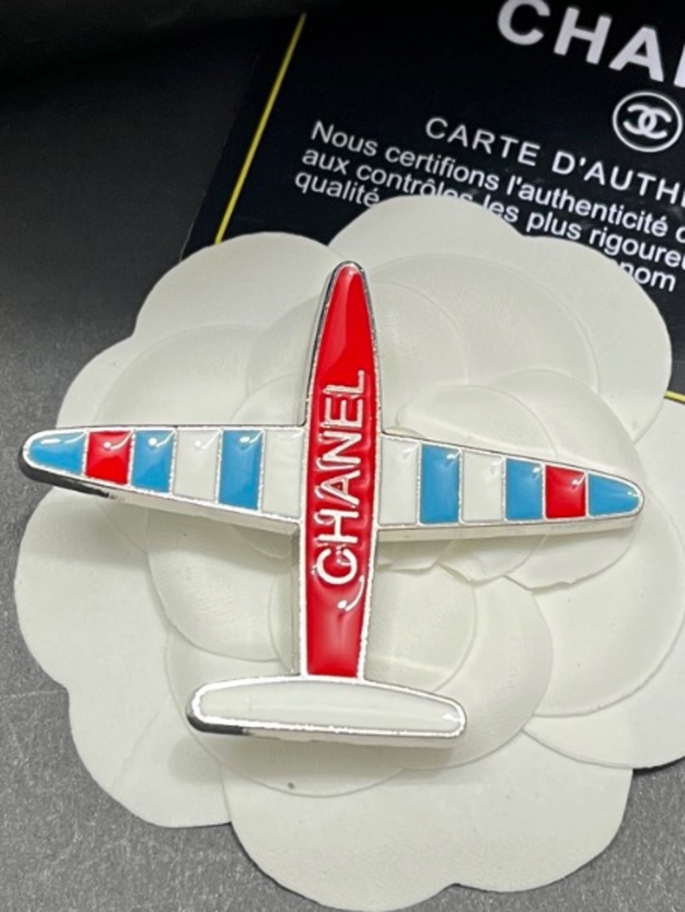 Double C Designer Airplane Enamel Brooch